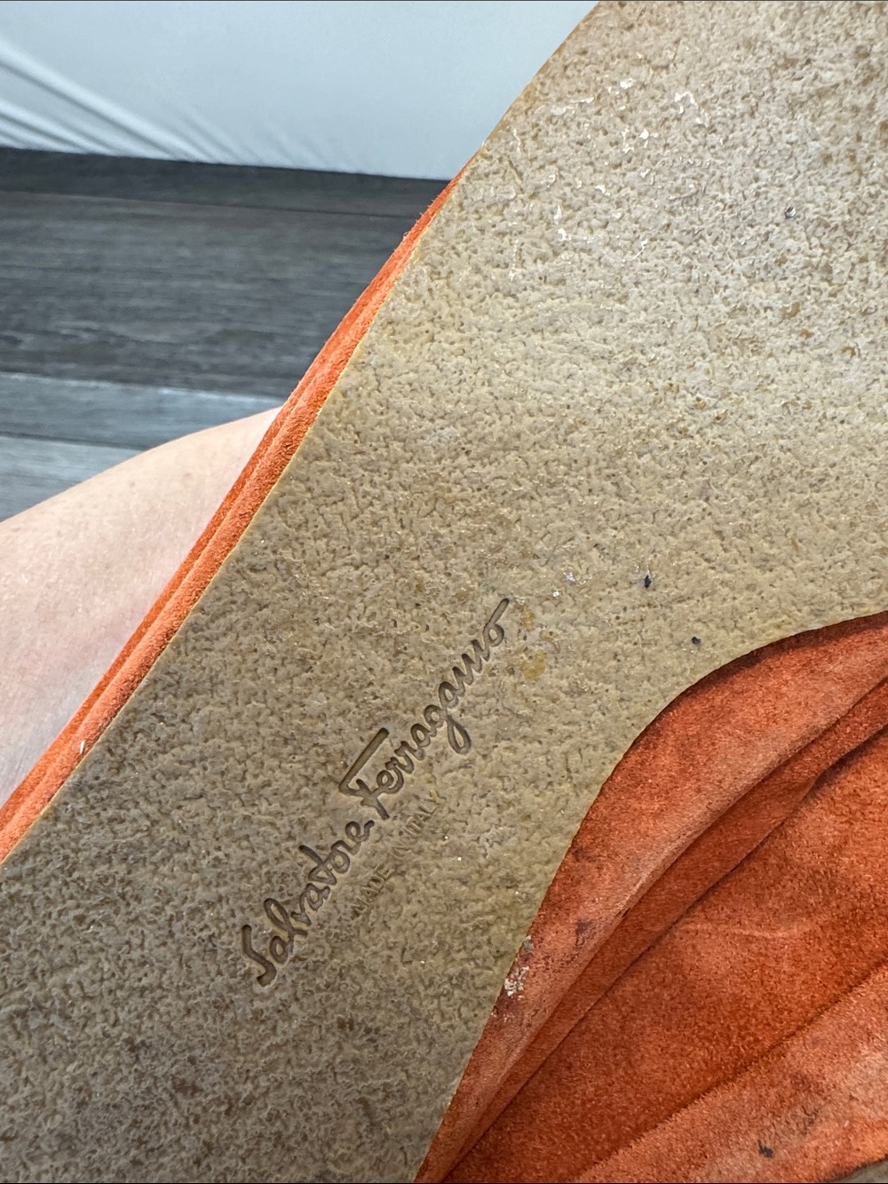 Salvatore Ferragamo Orange Suede Penny Loafers size 10 (h215) - Picture 7 of 7